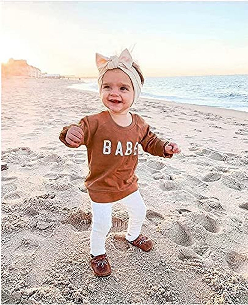 Toddler Baby Girl Boys Pullover Top Letter Babe Printed Causal Long Sleeve Sweatshirt Infant Fall Winter Clothes
