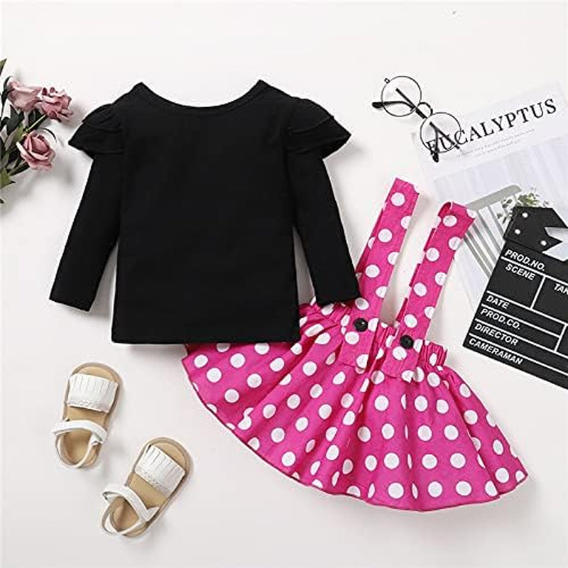 Baby Girls Skirts Set Ruffle Cloth +Polka Dot Overall Dress Bow Polka Dot Skirt Set