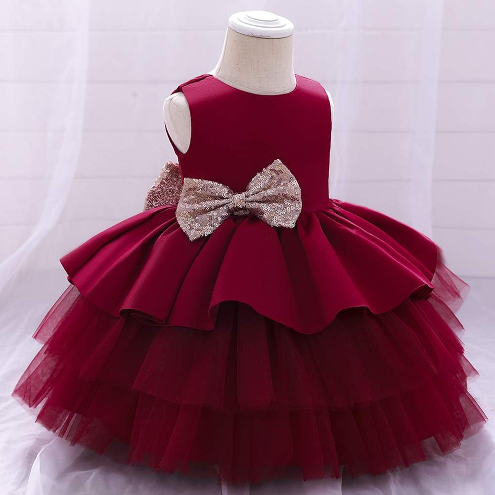 Toddler Baby Flower Girls Sequins Bowknot Tutu Dress Princess Pageant Wedding Birthday Party Backless Puffy Tulle Gown