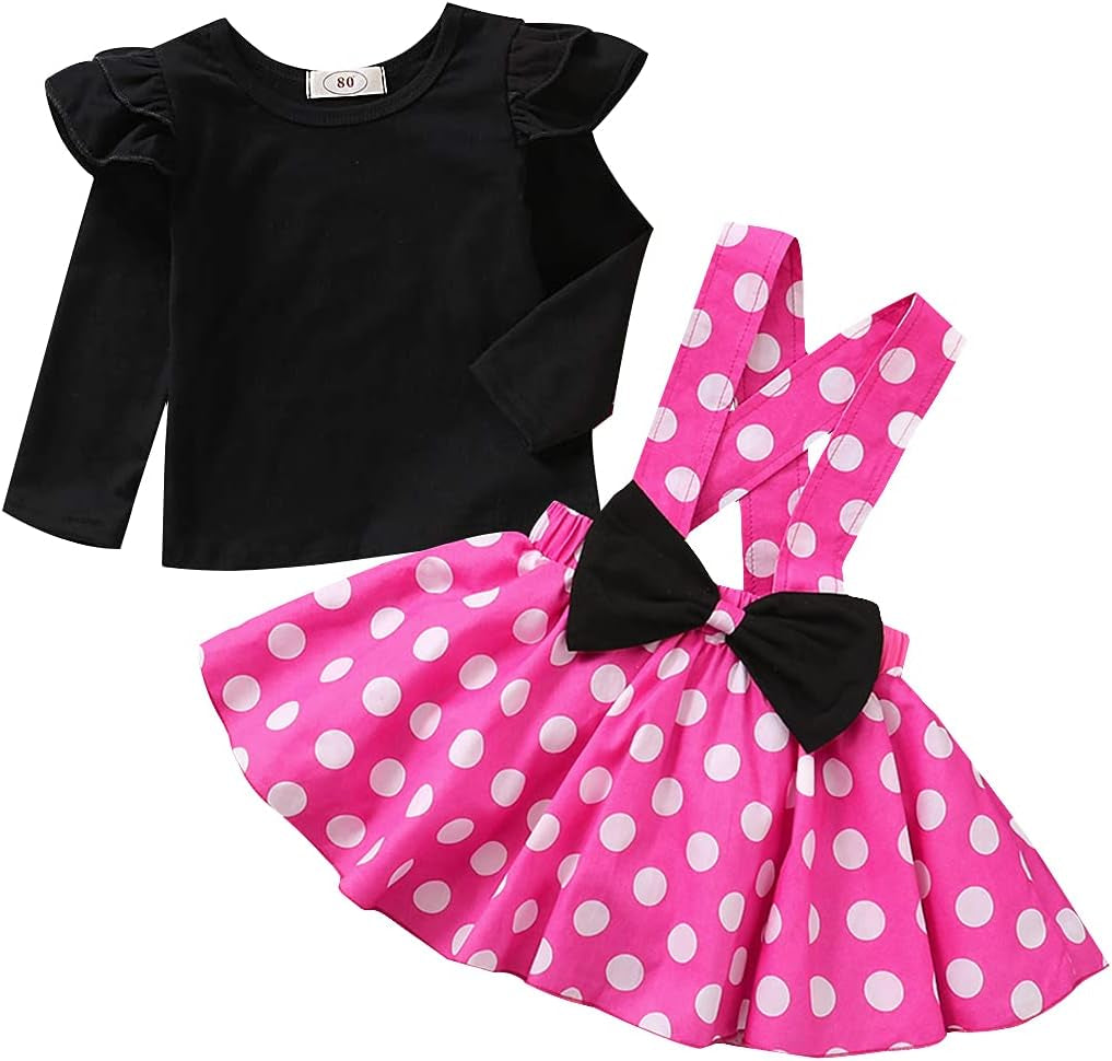 Baby Girls Skirts Set Ruffle Cloth +Polka Dot Overall Dress Bow Polka Dot Skirt Set
