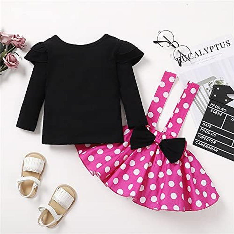 Baby Girls Skirts Set Ruffle Cloth +Polka Dot Overall Dress Bow Polka Dot Skirt Set