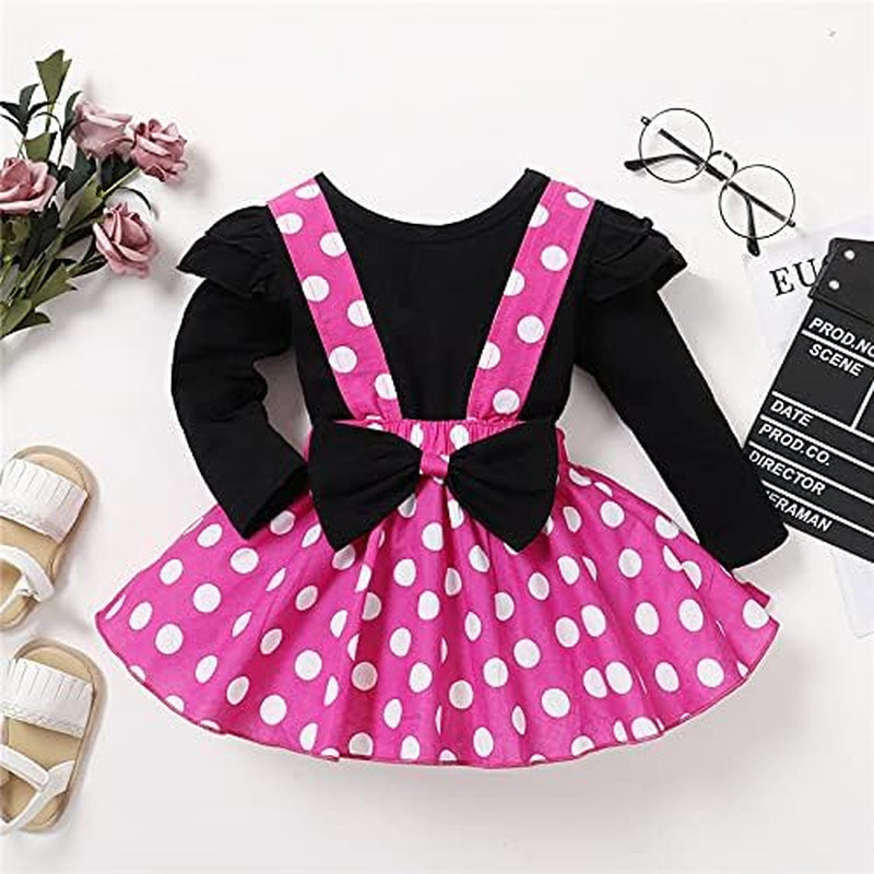 Baby Girls Skirts Set Ruffle Cloth +Polka Dot Overall Dress Bow Polka Dot Skirt Set