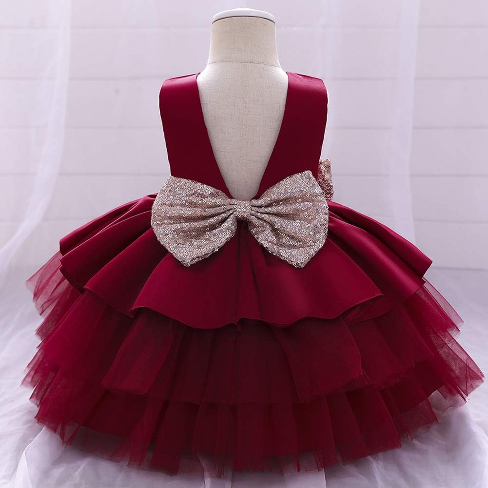 Toddler Baby Flower Girls Sequins Bowknot Tutu Dress Princess Pageant Wedding Birthday Party Backless Puffy Tulle Gown